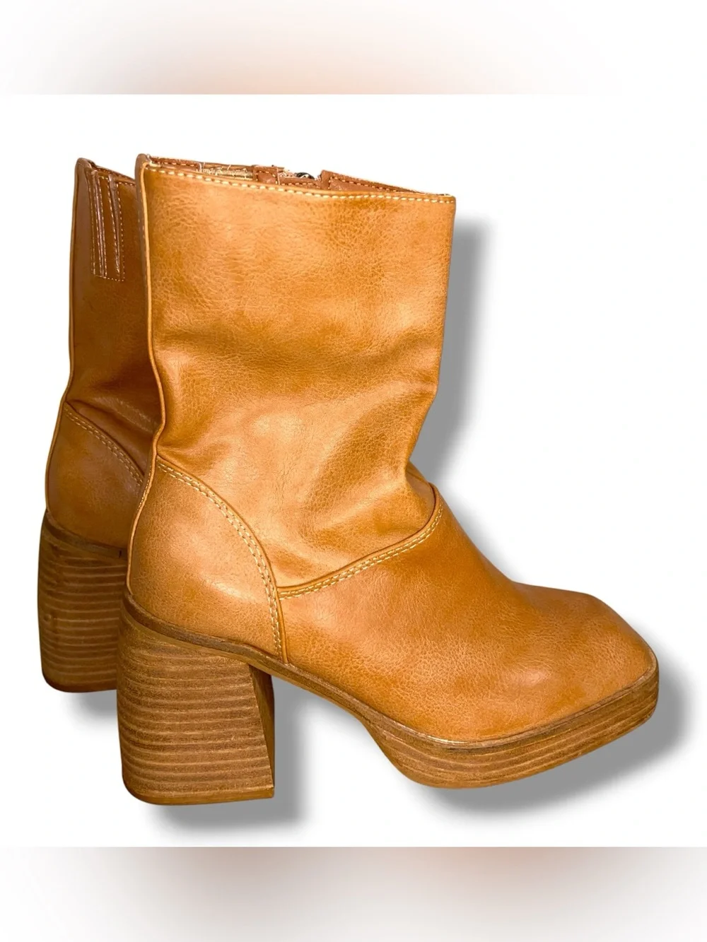 Size 5.5 Beast Fashion Tan Brown Boots Block Heel Pull On Boho Bohemian Vegan